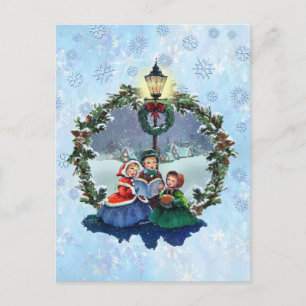 LITTLE CAROLERS & WREATH by SHARON SHARPE Postcard