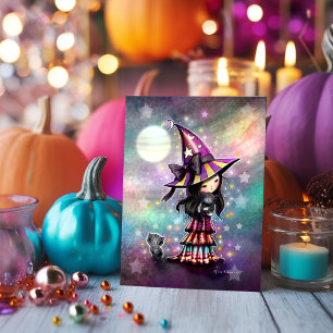 Little Cat Lover Halloween Witch and Black Cats Card