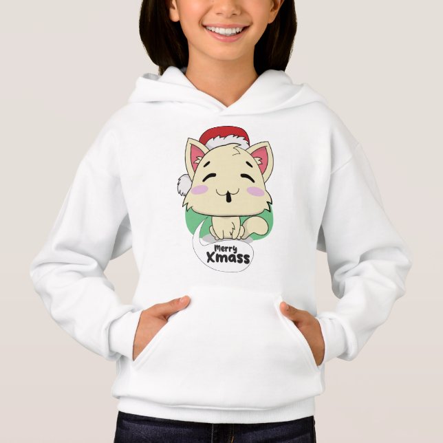 Little Cat Merry Christmass Hoodie (Front)