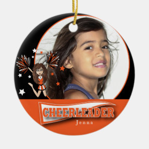 Little Cheerleader - DIY Photo -  Orange Ceramic Tree Decoration