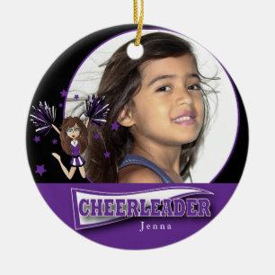 Little Cheerleader - DIY Photo -  Purple Ceramic Tree Decoration