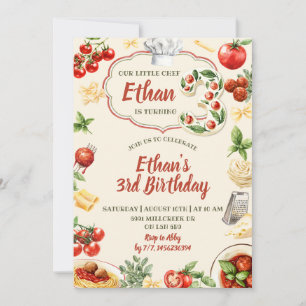 Little Cheff Is Three Italian Pasta Birthday Invitation
