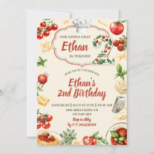 Little Cheff Is Two Italian Pasta Birthday Invitation