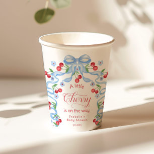 Little Cherry Blue Bow Baby Shower Paper Cups
