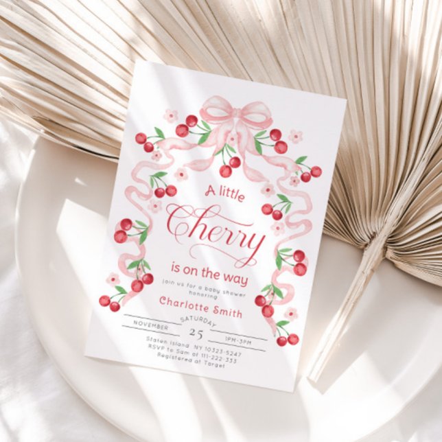Little Cherry Girl pink bow Baby shower Invitation (Creator Uploaded)