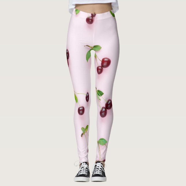 Little Cherry on Light Pink Background Leggings (Front)