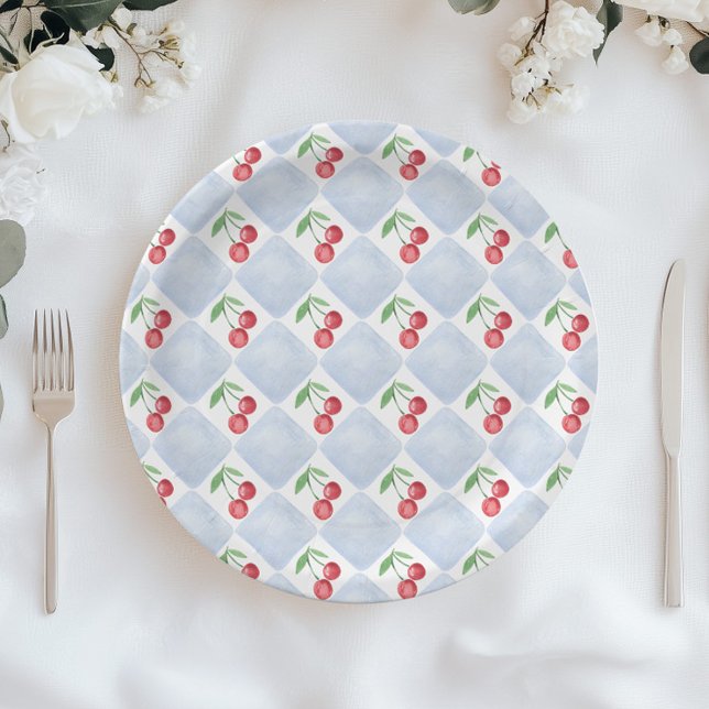 Little cherry on the way Blue Baby boy shower Paper Plate (Creator Uploaded)