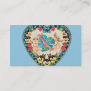 Little Cherubs with Heart Blue Background Business Card