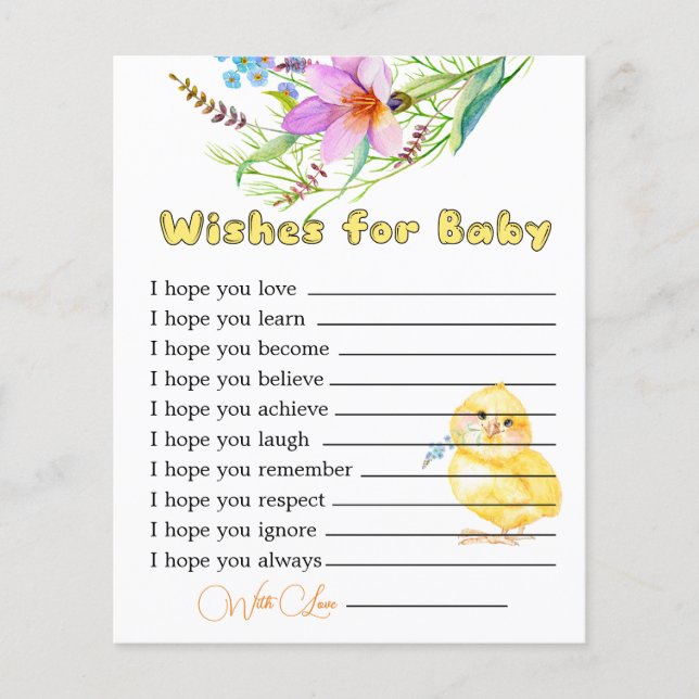 Little Chick Baby Shower Wishes for Baby Card (Front)