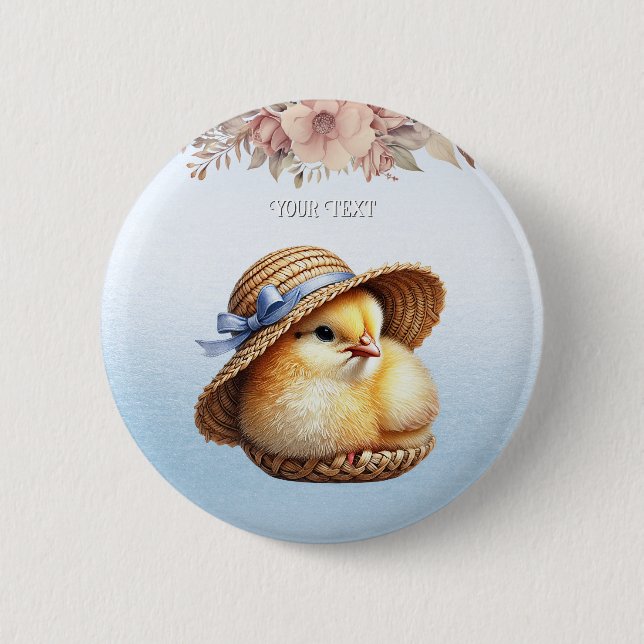 Little Chick Blue Ribbon Button (Front)