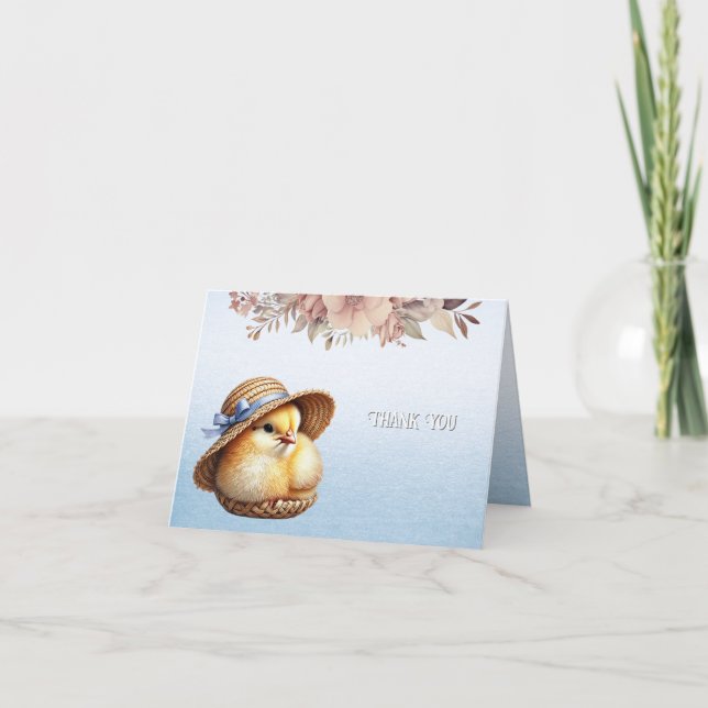 Little Chick Blue Ribbon Thank You Card (Front)