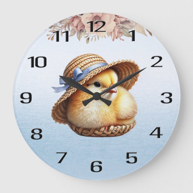 Little Chick Blue Ribbon Wall Clock (Front)
