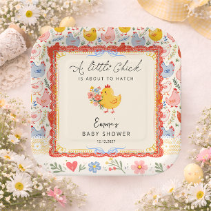 Little Chick Farm Chicken Girl Baby Shower Paper Plate
