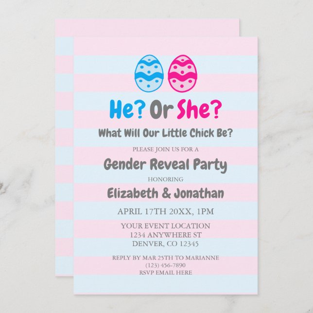 Little Chick Gender Reveal Invitation (Front/Back)