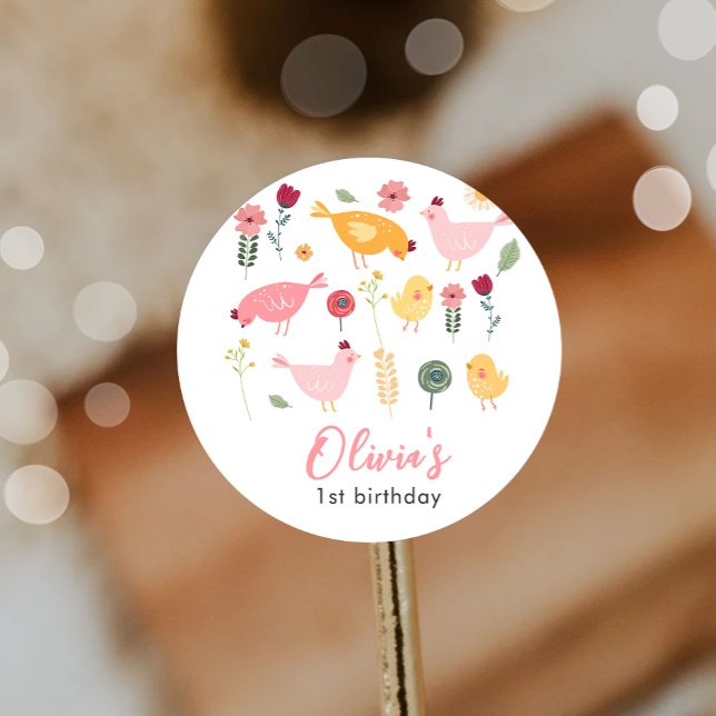 Little Chick Girl Farm Easter Chicken Birthday Classic Round Sticker (Creator Uploaded)