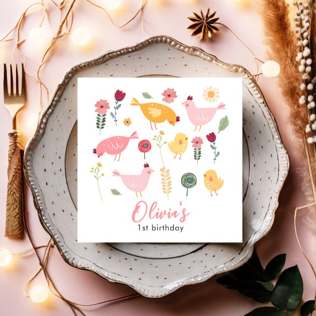 Little Chick Girl Farm Easter Chicken Birthday Napkin (Creator Uploaded)
