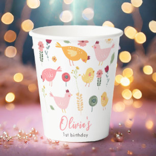 Little Chick Girl Farm Easter Chicken Birthday Paper Cups
