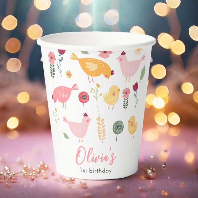 Little Chick Girl Farm Easter Chicken Birthday Paper Cups (Creator Uploaded)