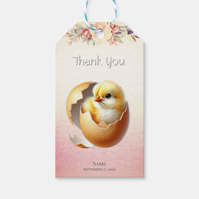 Little Chick Hatching Floral Gift Tag (Front)