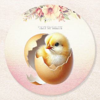 Little Chick Hatching Floral Paper Coaster