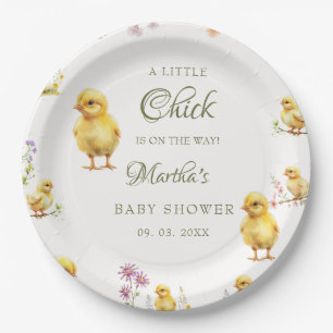 Little chick is on the way farm baby shower paper plate