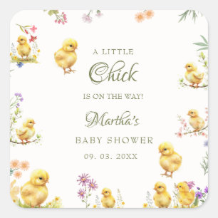 Little chick is on the way farm baby shower square sticker