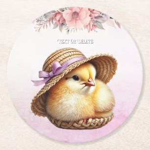 Little Chick Pink Ribbon Paper Coaster
