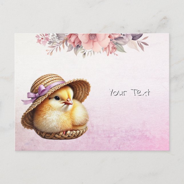 Little Chick Pink Ribbon Postcard (Front)