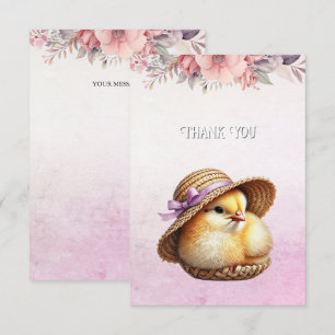 Little Chick Pink Ribbon Thank You Card