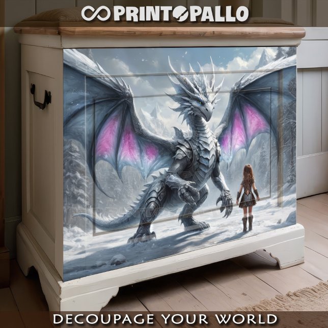 Little child girl and giant dragon in snowy realm tissue paper (Creator Uploaded)