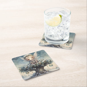 Little Christmas Angel Square Paper Coaster