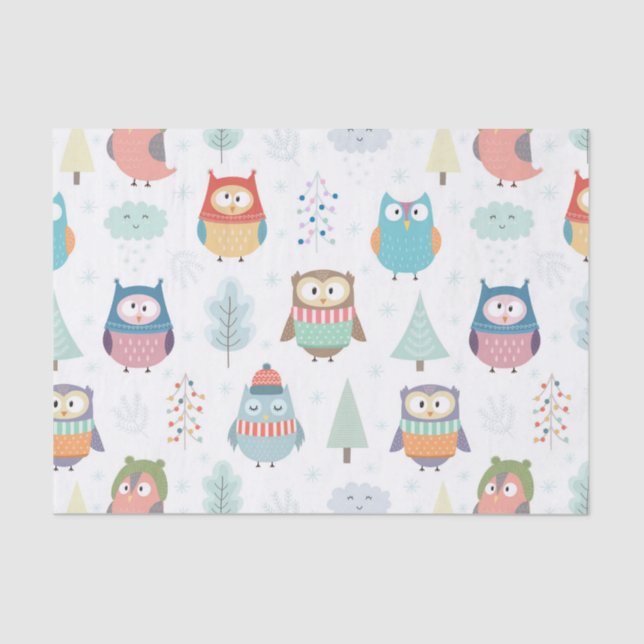 Little Christmas Festive Owls Tissue Paper (Front)
