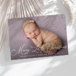 Little christmas holiday birth announcement card<br><div class="desc">lovely white script design with a lovely newly born baby photo,  the image and text detail of this card can be personalised.</div>
