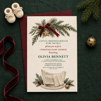 Little Christmas Miracle Rustic Baby Shower Invitation