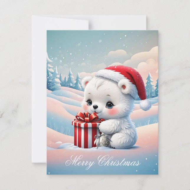 Little Christmas polar bear  Holiday Card (Front)