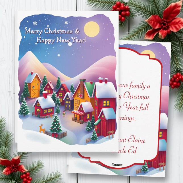 Little Christmas Town in the Mountains Personalise Holiday Card (Creator Uploaded)