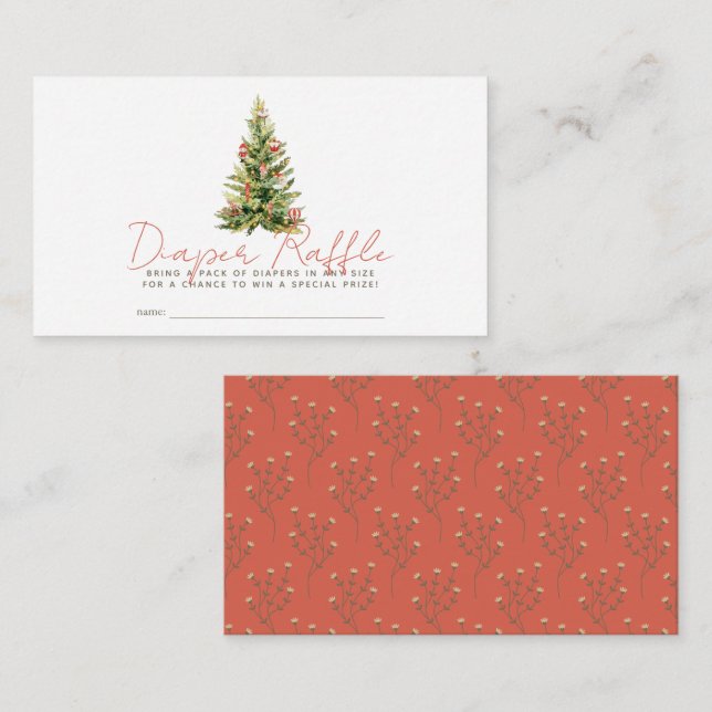 Little Christmas Tree Red Diaper Raffle Ticket Enclosure Card (Front/Back)
