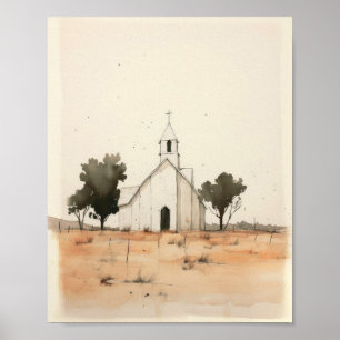 Little Church in the Countryside - Jesus Art and B Poster