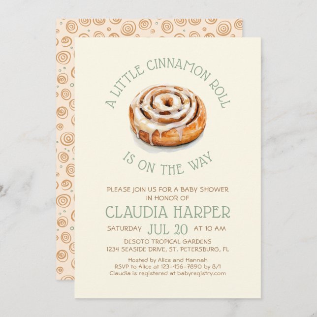 Little Cinnamon Roll Baby Shower Invitation (Front/Back)