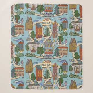 little city houses pattern sherpa blanket