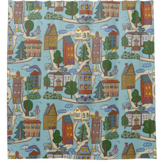 little city houses pattern  shower curtain
