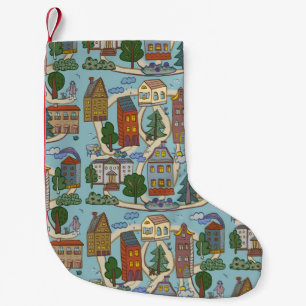 little city houses pattern  small christmas stocking