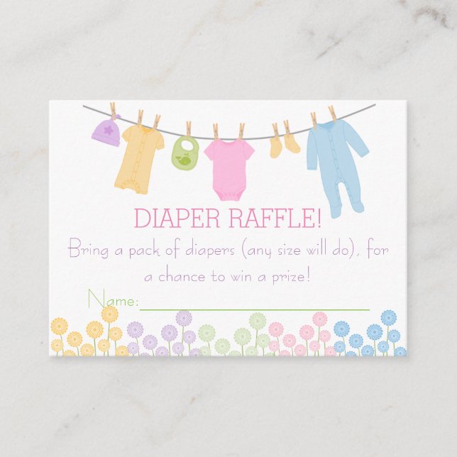 Little Clothes Baby Shower Diaper Raffle Tickets Enclosure Card (Front)