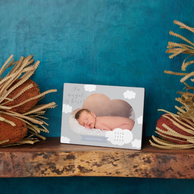 Little Cloud Pastel Angel Is Here Grey Plaque (Side)