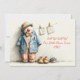 Little Clown 1st Birthday Show Invitation