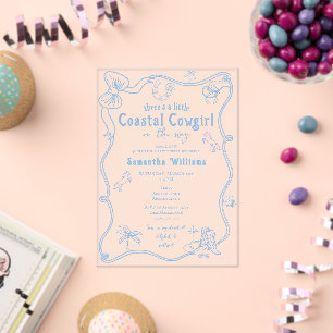 Little Coastal Cowgirl Pink Blue Girl Baby Shower Acrylic Invitations
