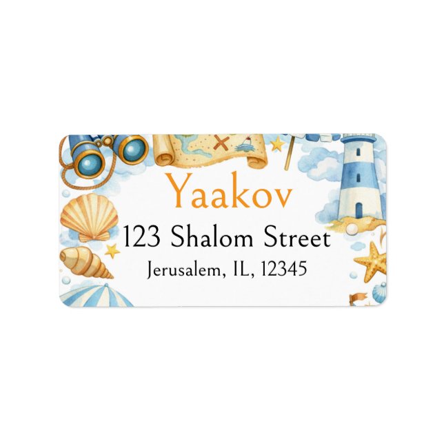 Little Coastal Explorer 4th Birthday Address Label (Front)