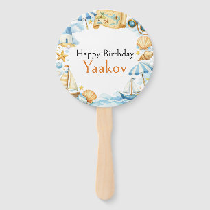 Little Coastal Explorer 4th Birthday For Boy Hand Fan