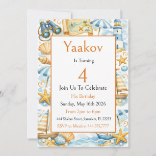 Little Coastal Explorer 4th Birthday For Boy Invitation