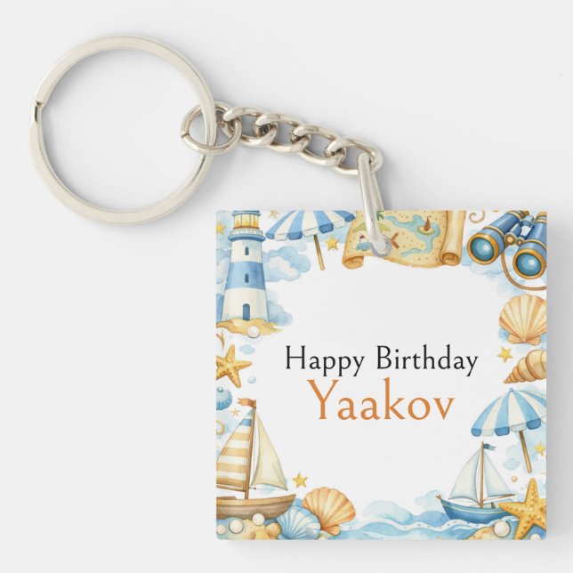 Little Coastal Explorer 4th Birthday For Boy Key Ring (Front)